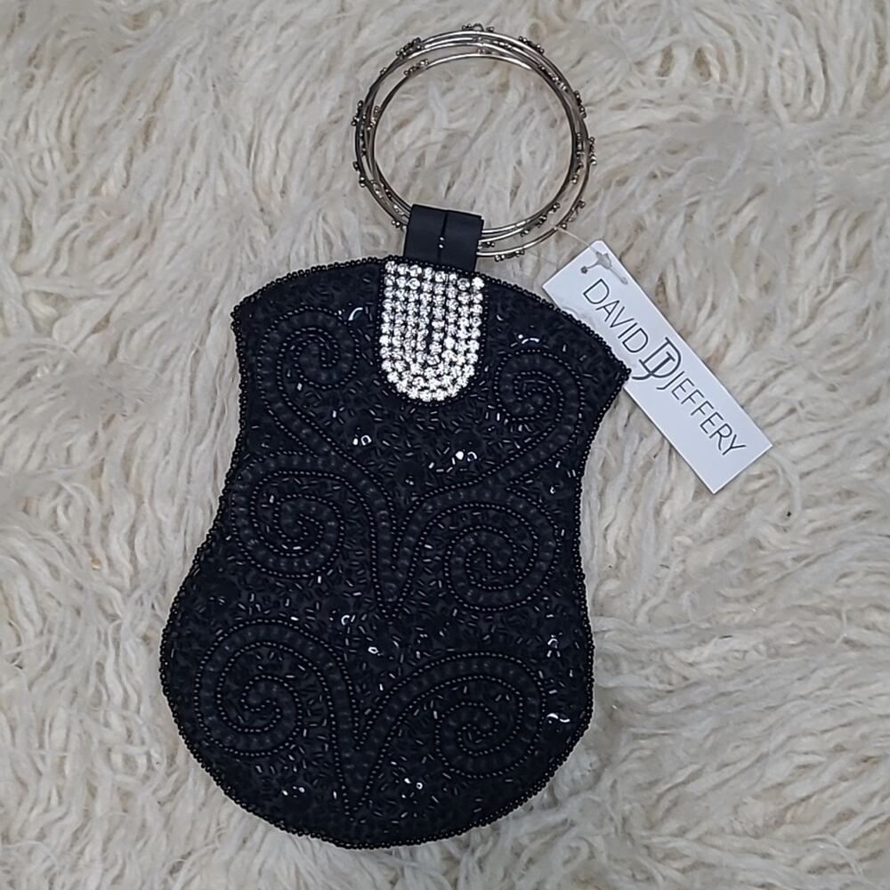 Beaded Rhinestone Bangle Wristlet Black Clutch Evening David Jeffery Bag NWT